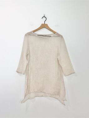 Eileen Fisher Linen Mesh Tunic Top Women’s Beige Size Medium